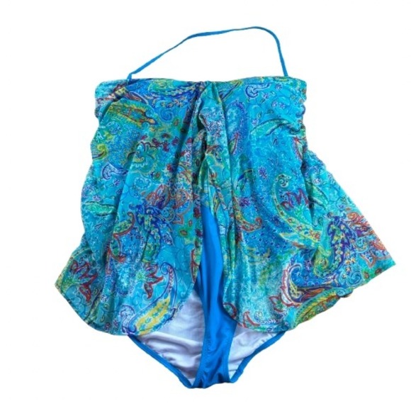 Lauren Ralph Lauren Other - Lauren Ralph Lauren Flyaway One Piece Swimsuit Blue Paisley Mesh Beach Size 16